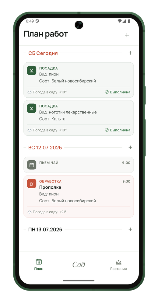 Экран раздела «План»